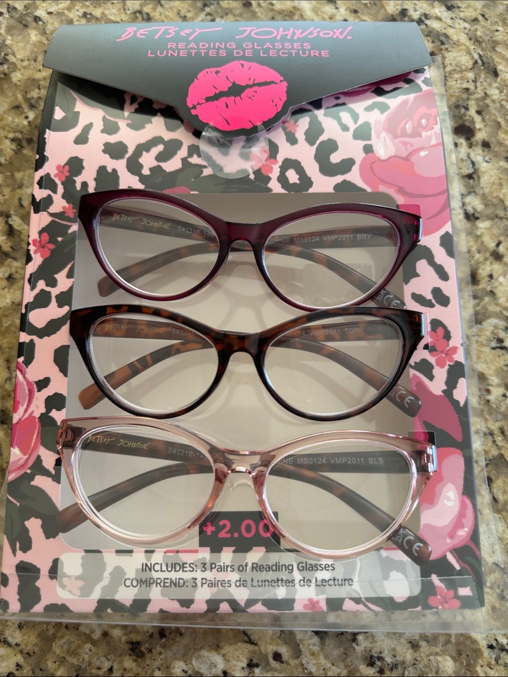 Betsey Johnson Reading Glasses Trio - Plum, Tortoiseshell Brown, Light Pink